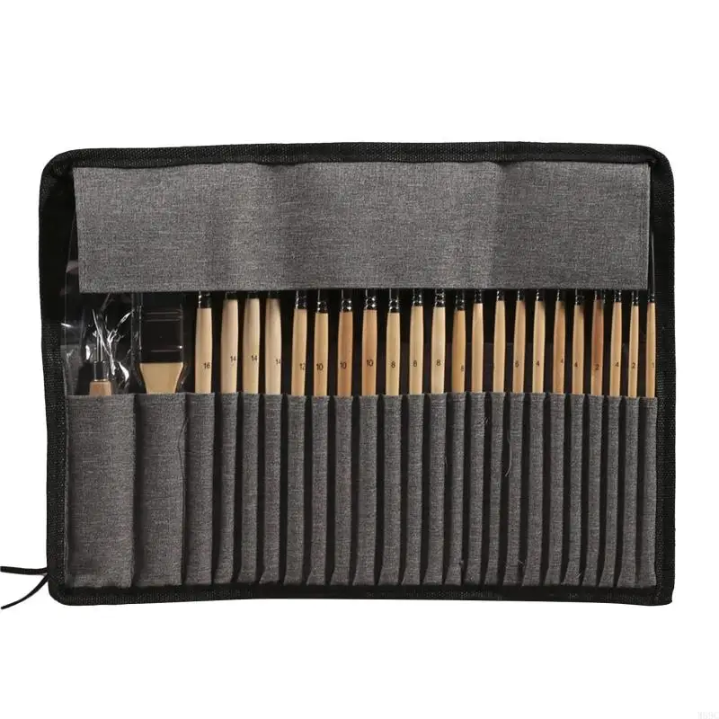 W89C 24x Pinceles pintura acrílica Rasta con Bolsa tela pintura para lienzo para niños Drawing Art Craft