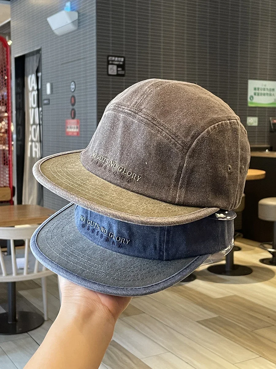 

Retro flat-brimmed hat heavy industry denim alphabet color matching men's and women's baseball caps children