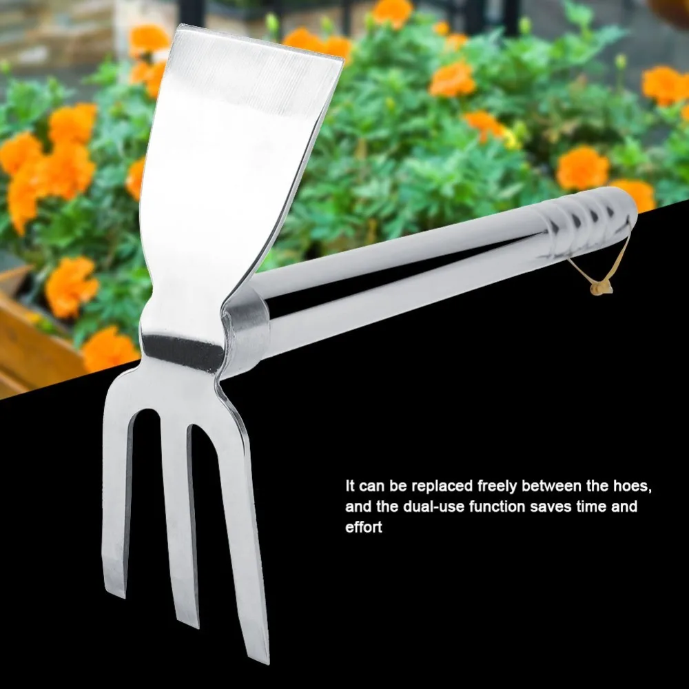 Practical Stainless Steel Mini Rake Multifunction Rust Proof Hand Tiller Silver Bend Proof Garden Hoe