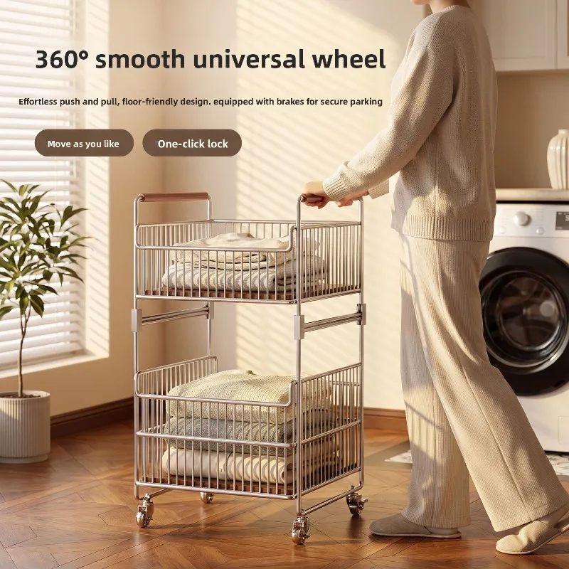 Double Layer Laundry Hamper Wheels Large Capacity Bathroom Storage Basket Storage Baskets Laundry Products Laundry Basket