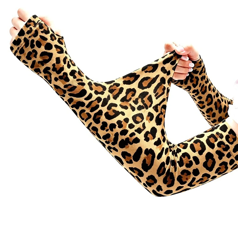 Zdjęcie 3: Modne leopardzie długie rękawiczki bez palców, elastyczne, damskie, na występy sceniczne, do jazdy samochodem, na imprezy, do cosplayu, dekoracyjne rękawiczki.