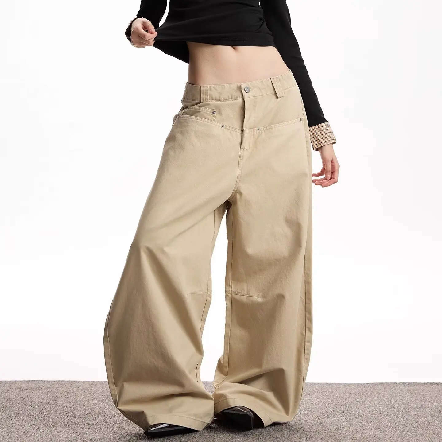 Y2K جينز واسع الساق للنساء عالي الخصر فضفاض أمريكي ريترو مستقيم سروال خريف وشتاء #4