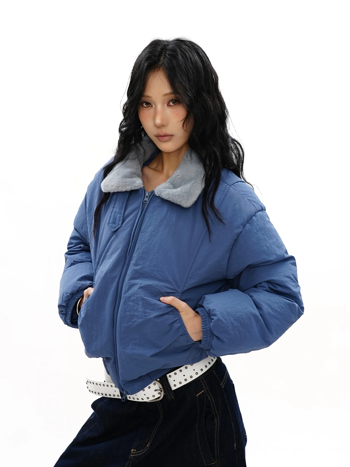 

S3T5 Color Blo Fur Collar Flight Jaet Women's Cotton Padded ort Bread Sle Faionable Winter Coat Online Exclusive