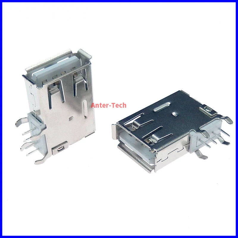 10pcs USB 2.0 A Female PCB Mount Socket Connector USB Vertical Side Inser Female Jack Connector Long/Short Type 90 Degree