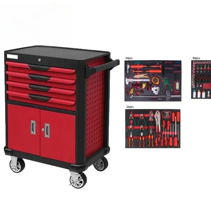 Tool Cart Heavy Duty Mobile Cabinet Portable Thickened Drawer Type Pulley Tool Cart Multi-function