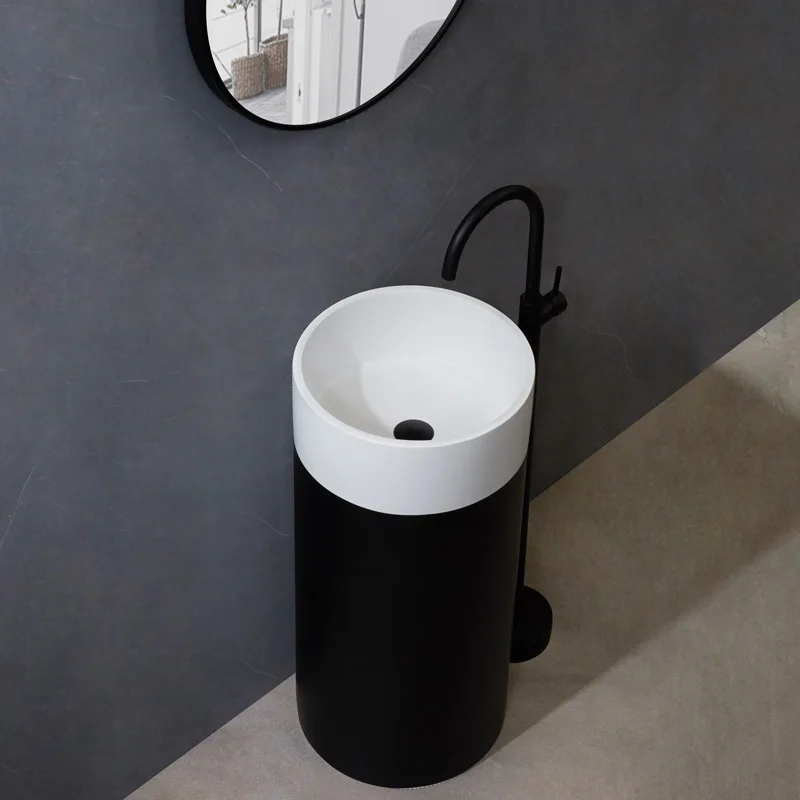 Personalized black and white minimalist column basin, wash basin, washbasin, integrated bathroom column basin, artificial stone