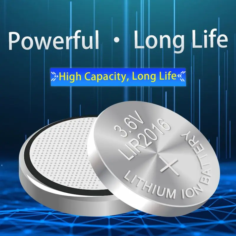 LIR2016 3.6V Rechargeable Li-on Button Coin Cell Lithium Battery High Capacity for Car Key Calculator LED Light Medical Devices