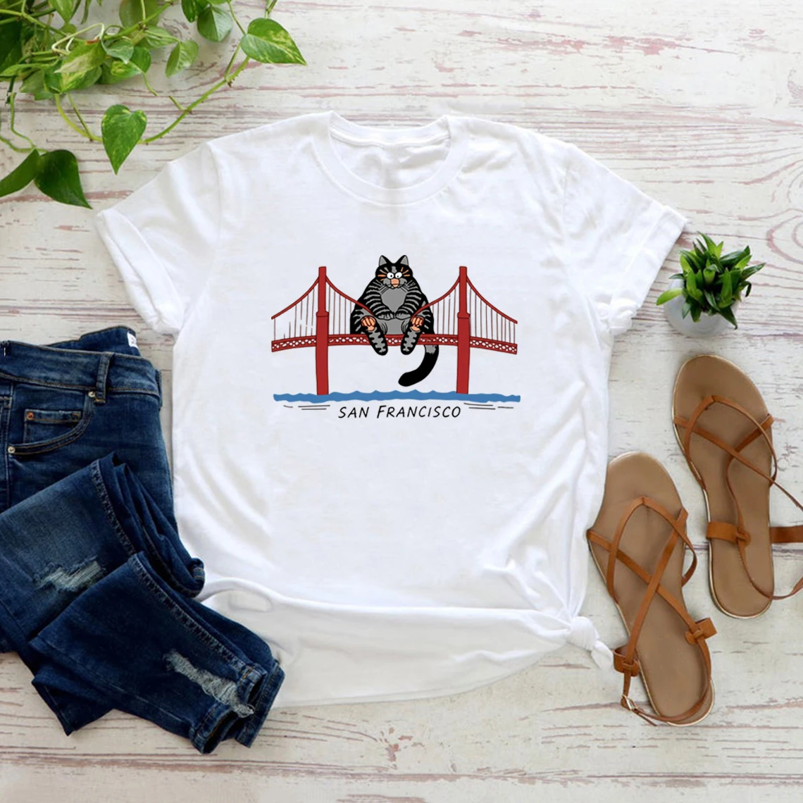

Vintage Ryan Gosling Cat T-Shirt Project Hail Mary Graphic Tee Retro Golden Gate Bridge Cat Tshirt Short Sleeve Streetwear Tops