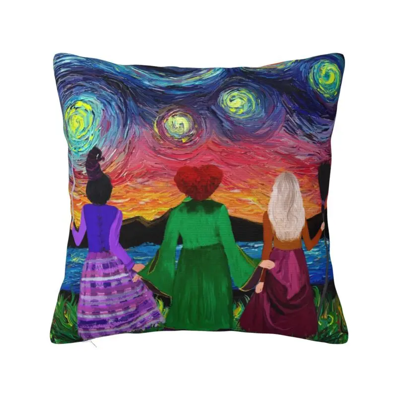 Custom Halloween Film Cushion Cover 45x45cm Soft Hocus Pocus Starry Night Painting Throw Pillow Case for Sofa Square Pillowcase