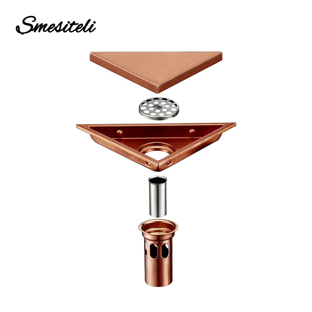 Smesiteli Rose Gold Bathroom Hidden Type Sink Drains Triangle Tile Insert Floor Drain Stainless Steel Shower Drain 232*117mm