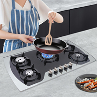 5 Fire Gas Stove Gas Stove with Automatic Thermoelectric Protection, Natural Gas/propane, Black Glass, Used in Family Kitchen