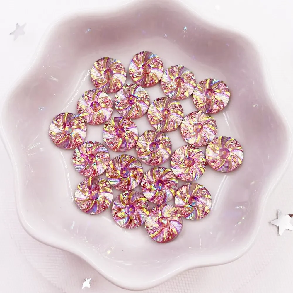 Shiny 40pcs AB Resin 10mm Whirlwind Round Flatback Rhinestone Buttons Appliques DIY Wedding Scrapbook Craft L13