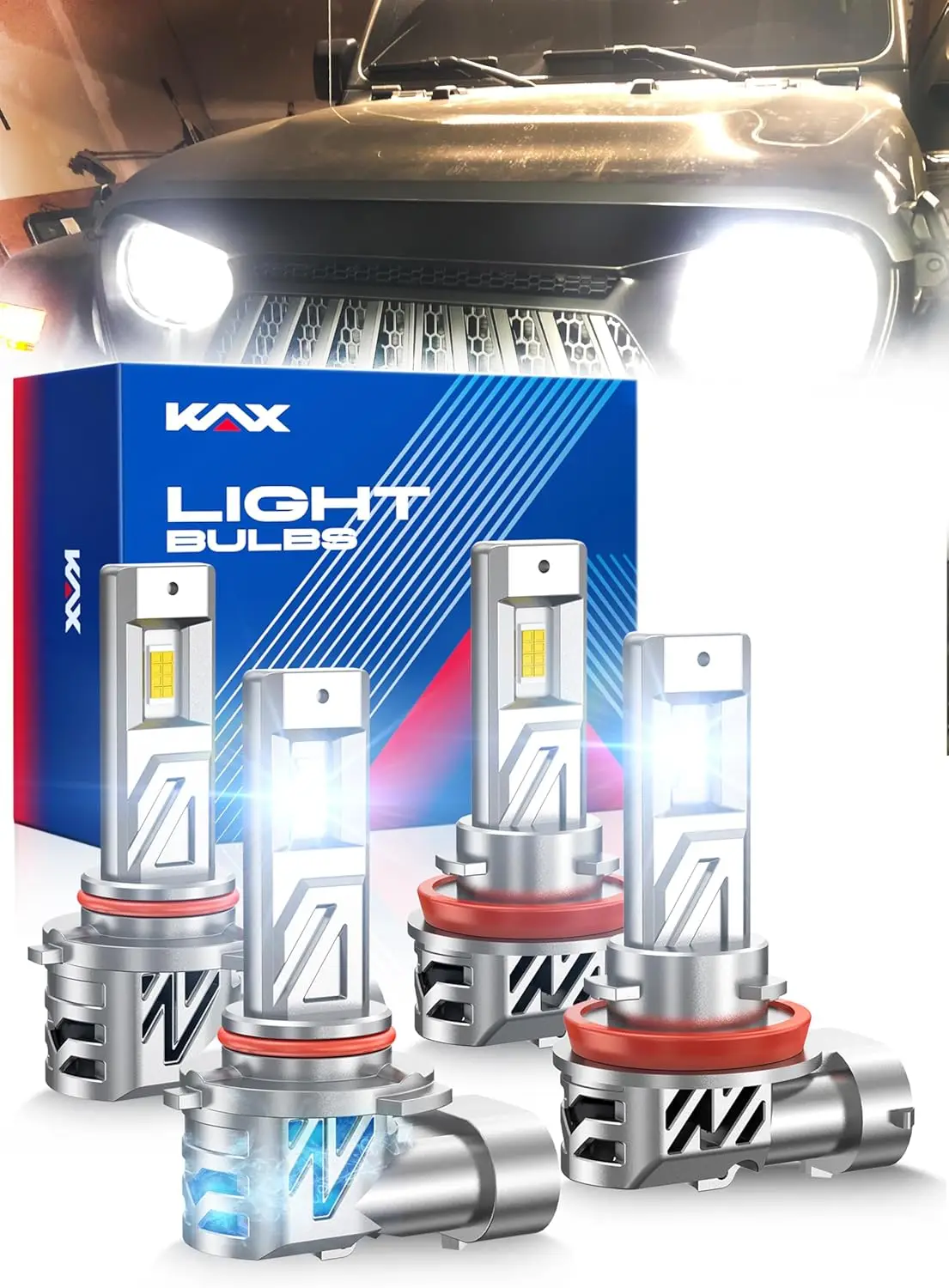 

10X Brightener LED Bulbs Combo for Cars, 100000Lm H11 HB3 H9 H8 Fit Most Vehicles, 4 Pack with Long Lifespan