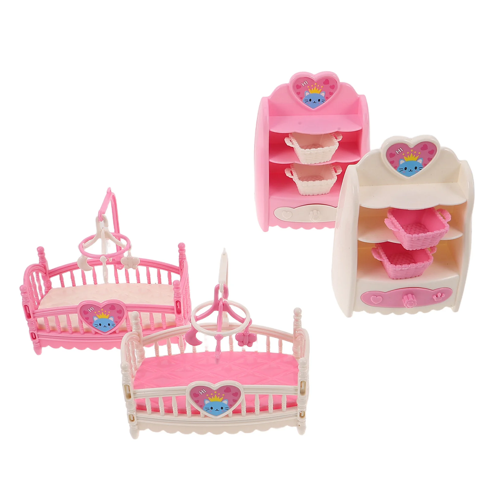 4-teiliges Miniatur-Krippe- und Schrank-Set für Puppenhaus, Kinderzimmer, Schlafzimmer, dekoratives Zubehör, Mini-Krippe ​ ​ Puppenhausmöbel ​