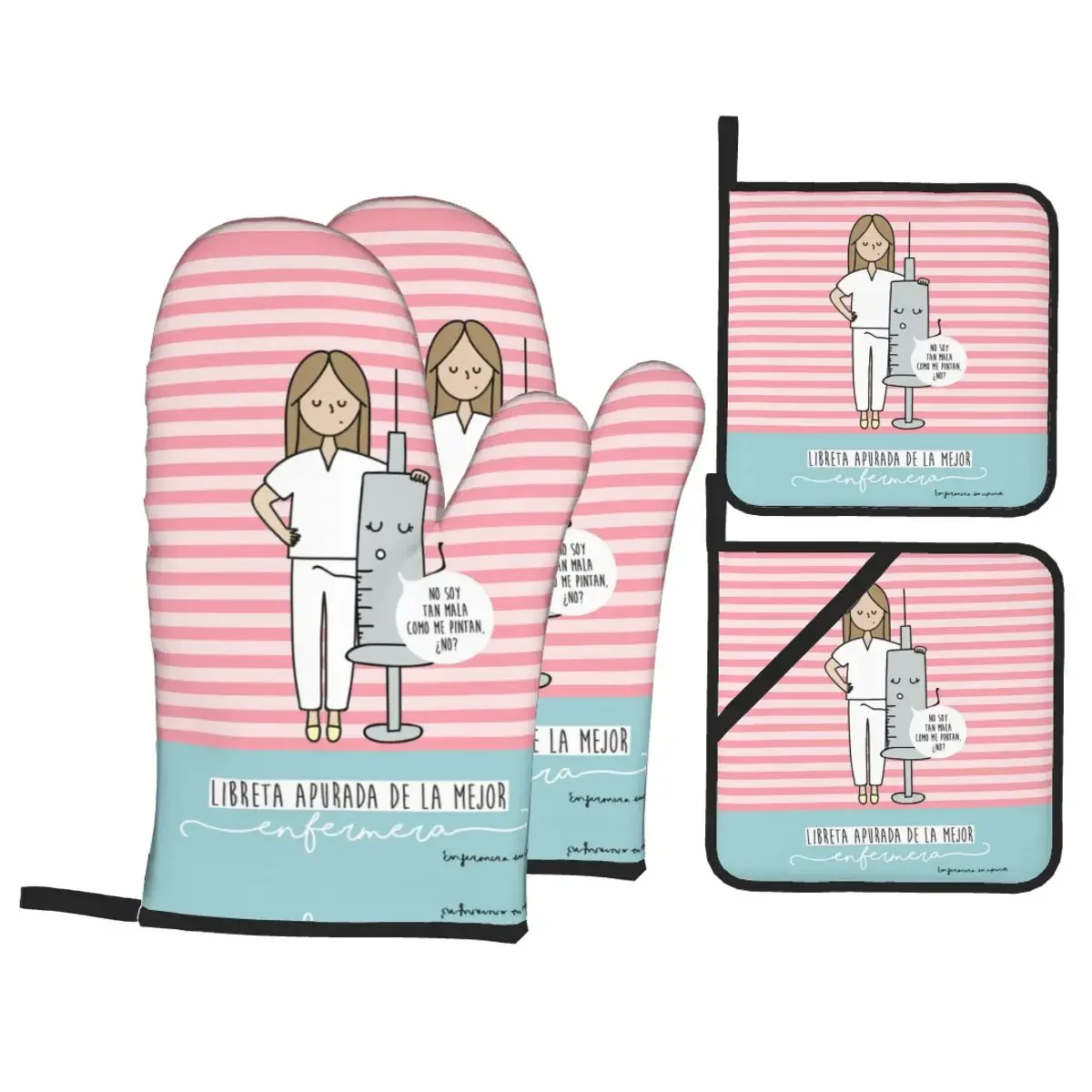 

Мультяшные женские рукавицы для духовки и подставки для кастрюль для медсестры, наборы из 4 термостойких перчаток для выпечки и приготовления пищи для кухни, барбекю