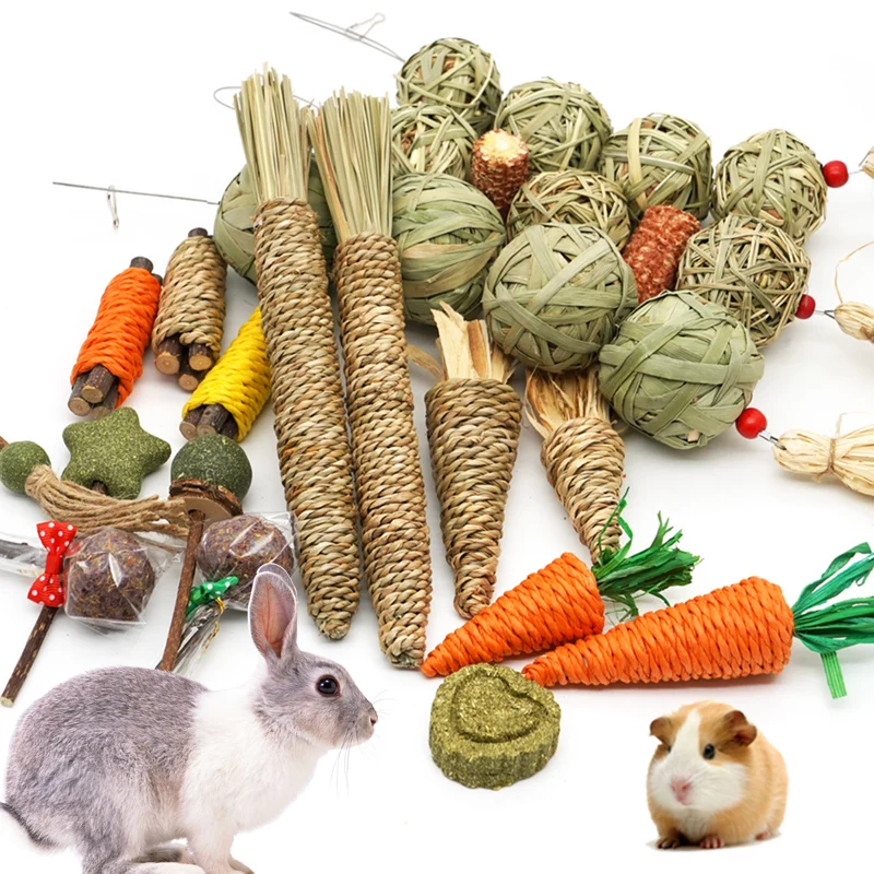 Rabbit Chew Toy Organic Natural Apple Wood Grass Pet Bunny Rabbit Toys For Chinchilla Guinea Pigs Hamster Utensils Accessories