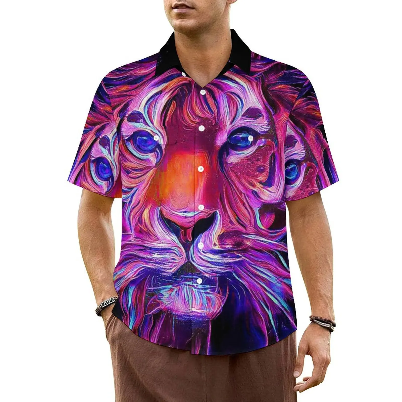 

Hawaiian Shirt Vacation Cute Tiger Art Blouses Abstract Animal Loose Casual Shirts Man Short Sleeve Street Style Oversize Top