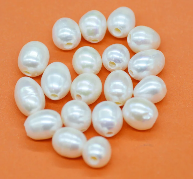 300pcs/lot 9-10MM  AA  White Pearl Beads Rice Pearl with 2mm hole Loose Beads