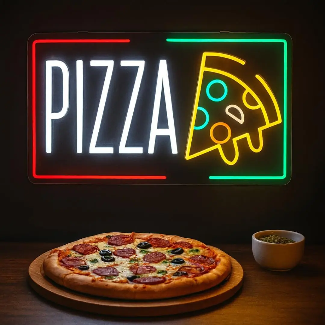 Clear acrylic backing details of the Pizza Neon Sign