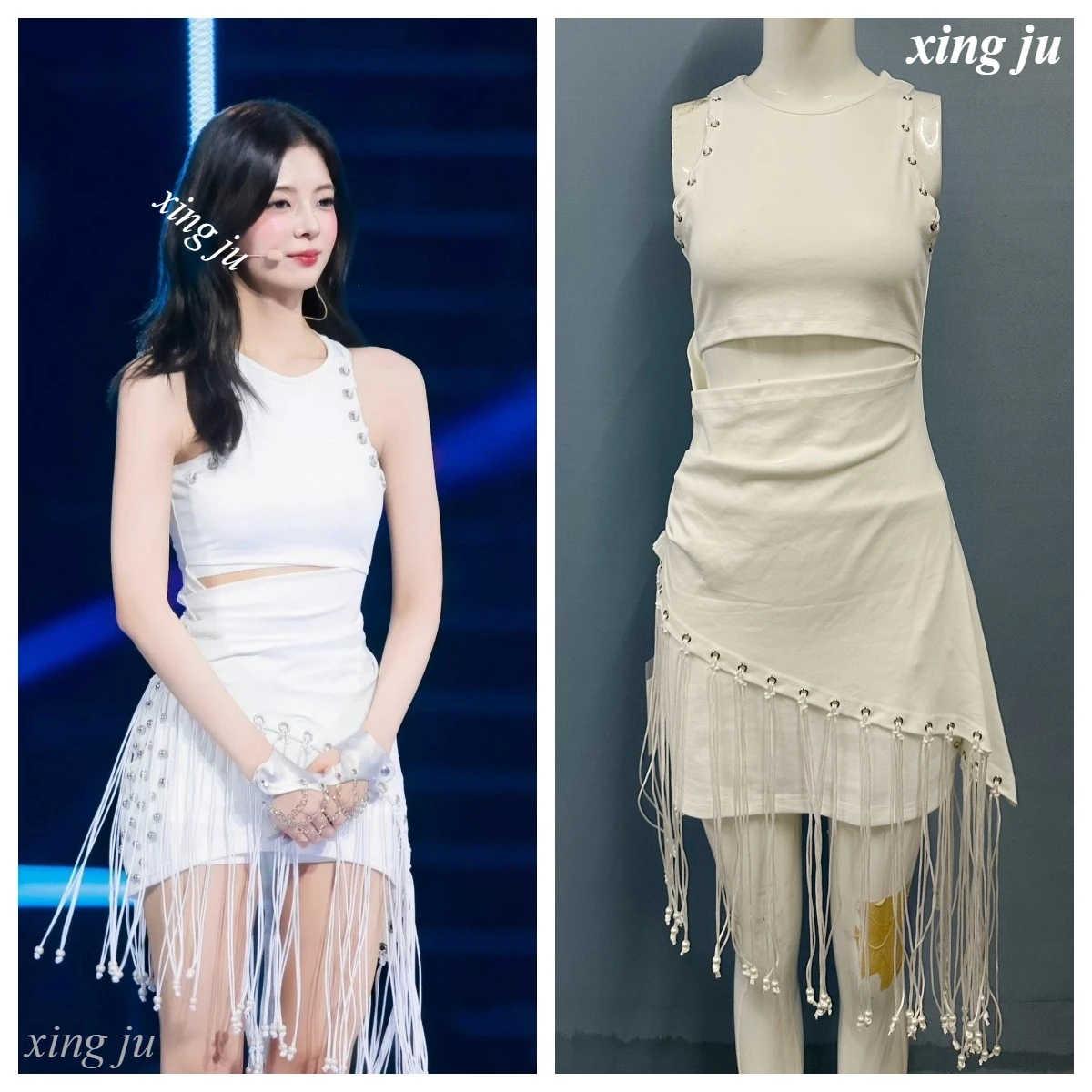 

Concert Performance White Tight Short Tops Women Singer Jazz Dance Costume Nightclub Stage Irregular Tassel Skirt Kpop Outfits