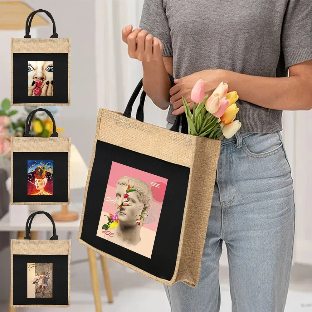 

Linen Tote Bag Women's Reusable Shopping Bags Women's One-shoulder Tote Bag Funny Pattern Print for Grocery Shopping Tote