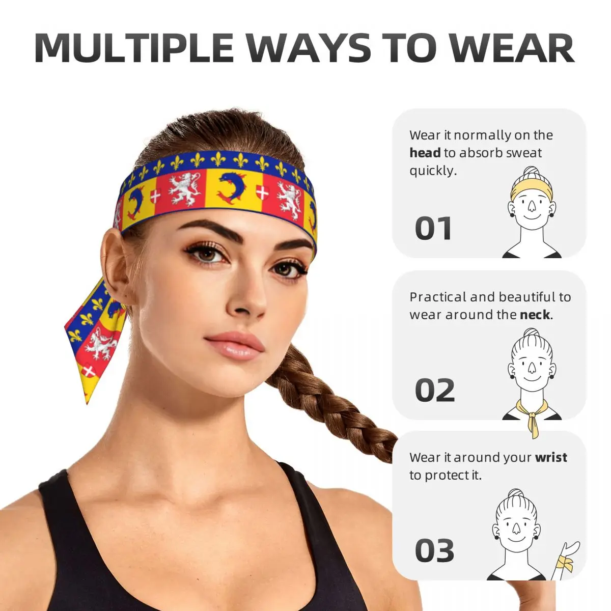 Diadema deportiva Bandera de Rhone Alpes, bandas de sudor para atletas, envoltura para la cabeza para hacer ejercicio, correr, Yoga