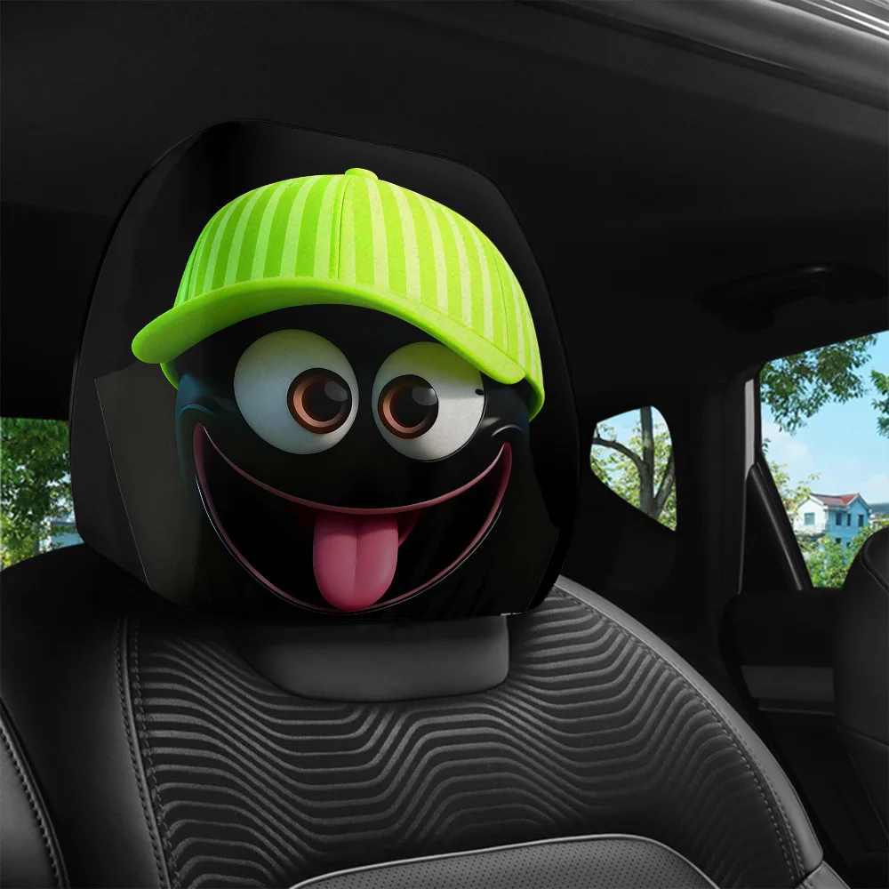 2pcs, Cartoon Big-Eyed Tongue-Out Funny Expression Car Headrest Covers, Interior Decoration, No Internal Filling, Easy To Instal