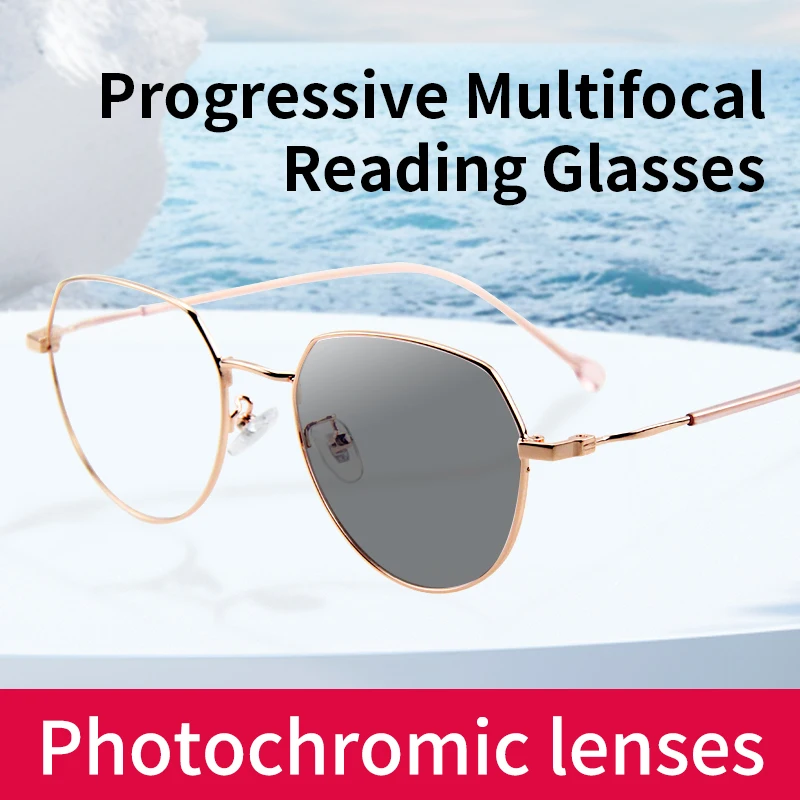 

Photochromic Multifocal Progressive Reading Glasses No Line Readers for Women Tinted Eyeglasses Far and Near Dual-use