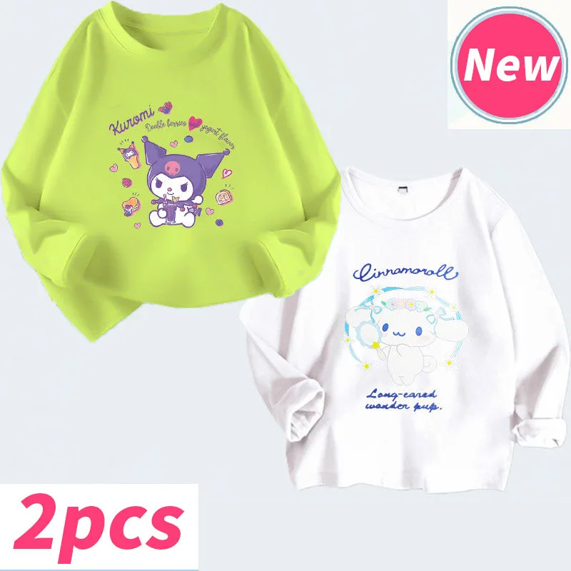 Sanrio Kawaii Cinnamoroll Children's Spring and Autumn Long-Sleeved Anime Kuromi Pure Cotton T-Shirt Korean Children's Wear