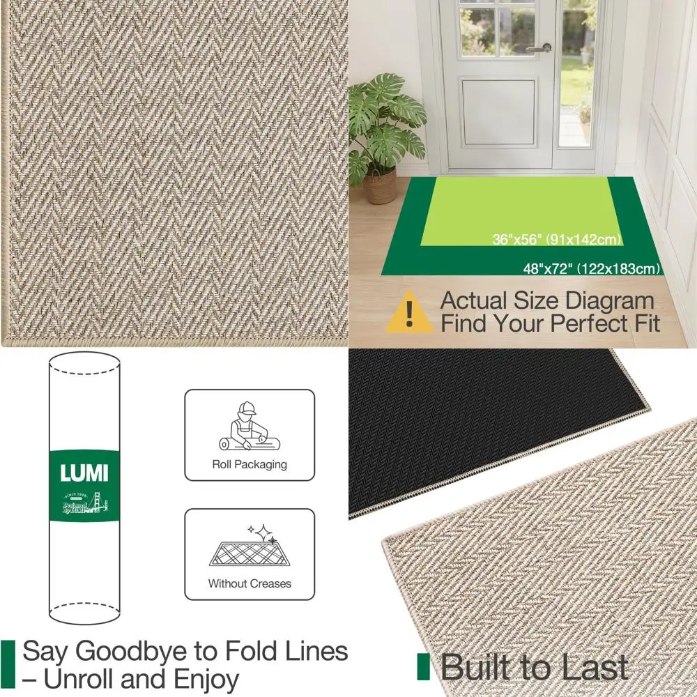 

Ультратонкий придверный коврик, 36x56, нескользящий, с узором «ёлочка», бежевый, для дома, патио, веранды