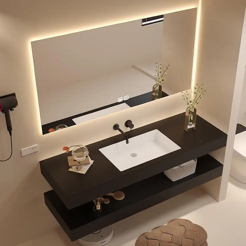 

Double-layer smart rock slab bathroom cabinet seamless ceramic basin cabinet combination