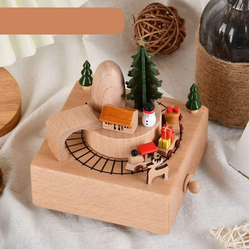 Castle in the Sky Natural Wooden Music Box Eight Music Box Healing Series Rotating Train Children's Christmas Gift Music BoxZF58