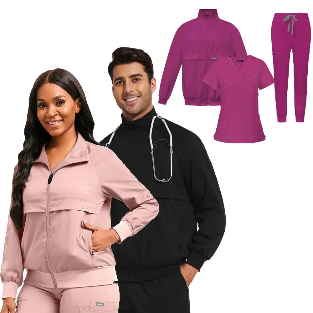 

Dental Clinic Medical Scrubs Men Women Pet Veterinary Work Clothes Three Piece Workwear Top and Trousers and Coat