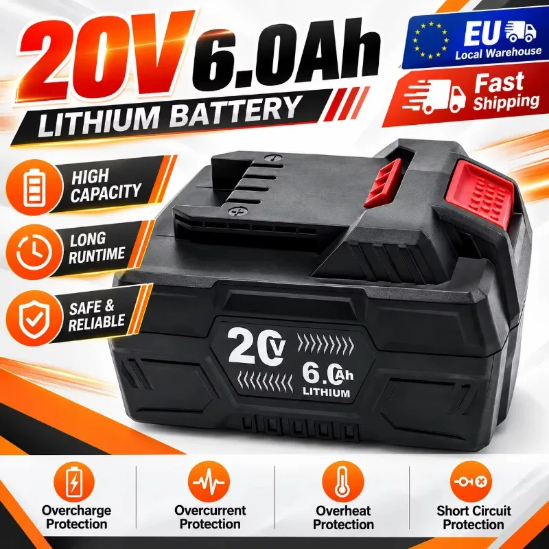Für Parkside 20V 6,0Ah Hochleistungs-Lithium-Akku, Sicherer & Zuverlässiger Elektrowerkzeug-Akku mit Mehrfachschutzsystem