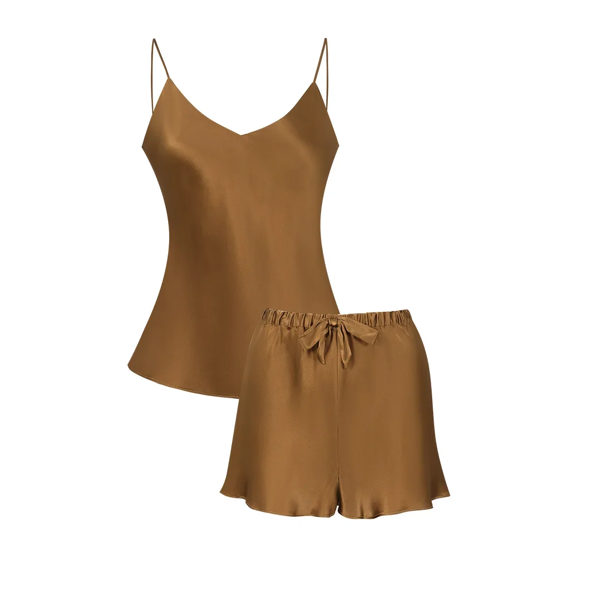 BirdTree, conjunto de pijamas de seda 100% auténtica de 16MM, tirantes sólidos para mujer, pantalones cortos con lazo sencillo, ropa para el hogar, Primavera Verano 2024 S43729QC