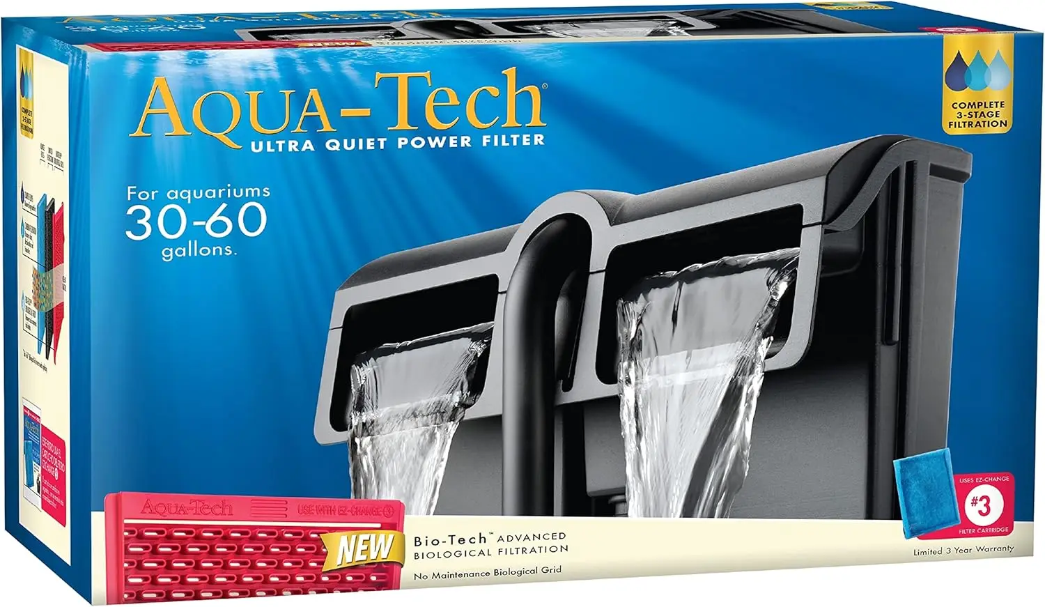 

High-Efficiency Aquarium Filter for 30-60 Gallon Tanks, 3-Step Filtration System with Easy Maintenance