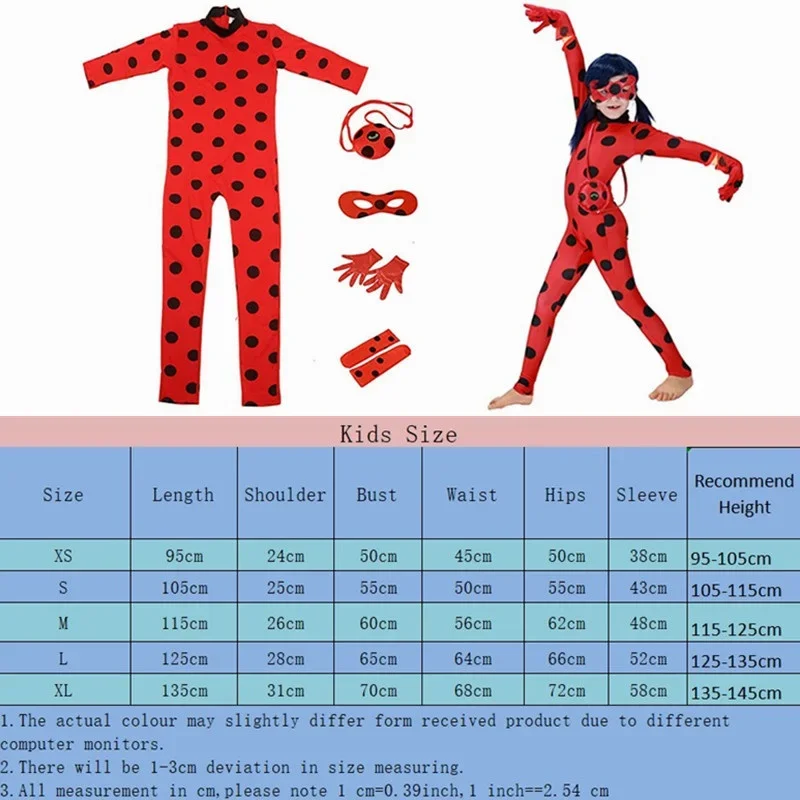 Christmas Child Bug Costume for Girls-Red Dress Up Jumpsuit Mask Bag Easter Marinette Cosplay Costumes Party Little Beetle Suits