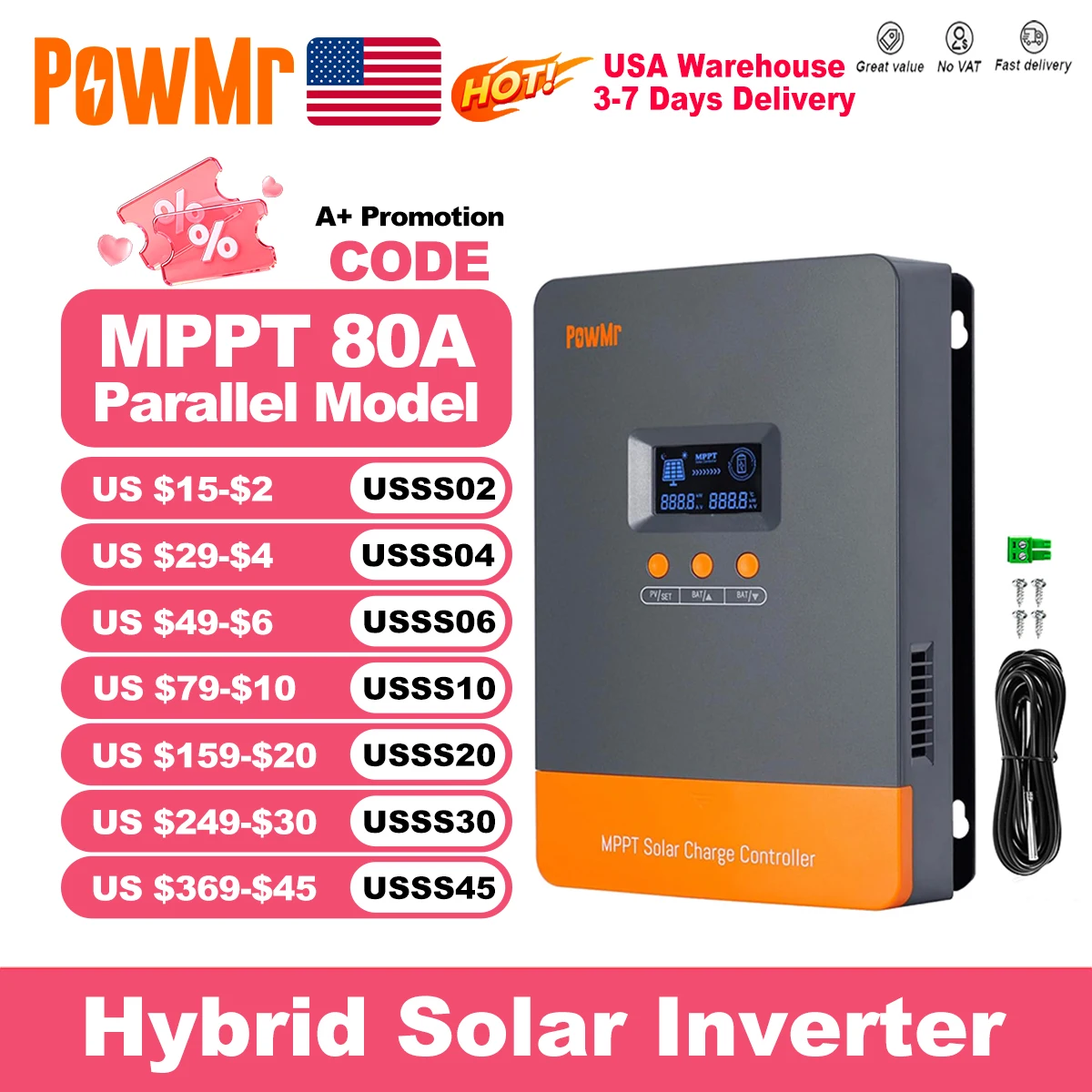 

PowMr США 80A MPPT контроллер заряда солнечной батареи 12 В 24 В 36 В 48 В солнечная батарея 160 В панель интеллектуальный регулятор для свинцово-кислотных/литиевых батарей