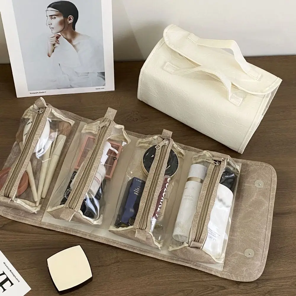

PU Multi-pouch Cosmetic Bag Multifunction Waterproof Makeup Pouch Bag Korean Style Large Capacity Travel Wash Bag Female/Girls
