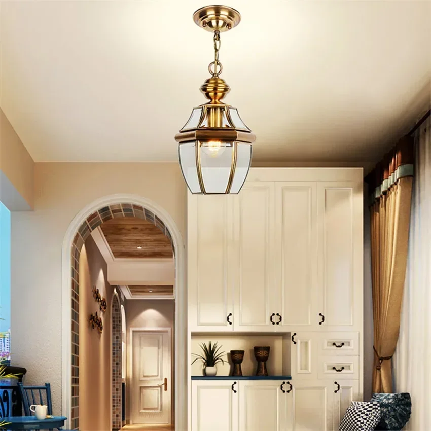 

Modern Balcony Antique Led Pendant Lamps Copper Vintage Glass Lights Bar Corridor Outdoor Indoor light Hanglamp Fixtures