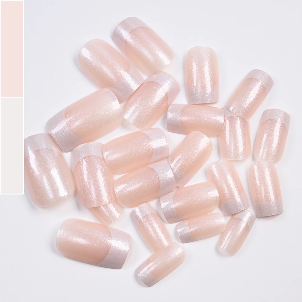 24 قطعة لامعة بيرليسسينت غطاء كامل عارية الأبيض الأظافر وهمية مربع الأبيض الفرنسية الصحافة على الأظافر أنيقة الأوسط مربع الأظافر كاذبة # ^& #6