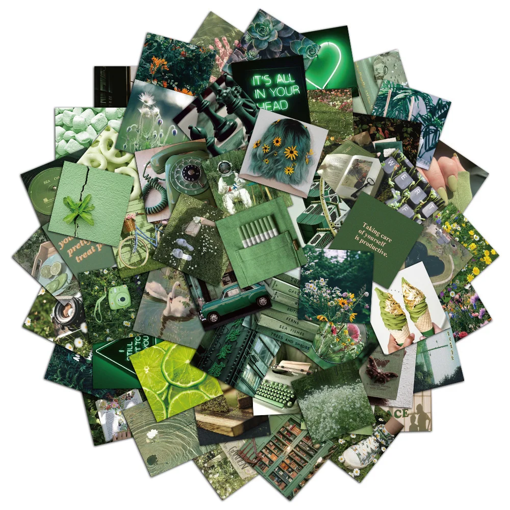 56PCS Green Landscape Art Fresh Hand Account Stickers Decoration Mobile Phone Laptop Luggage Waterproof Stickers