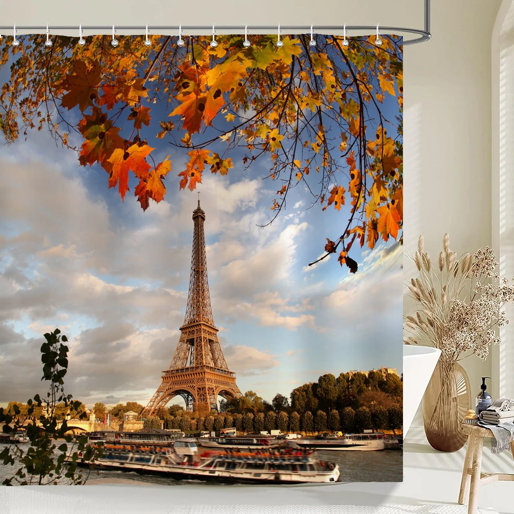 

High Quality Night View Retro landscape Fabric Shower Curtain Waterproof Printing Bath Curtains for Bathroom Decorate with Hooks