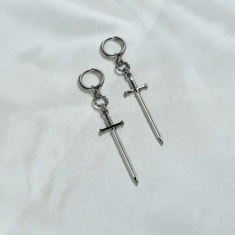 Sword Earrings | Hypoallergenic Tarnish-Free Sword Dagger knight Spike Grunge Gothic Alternative Unisex Dangly Long Earrings