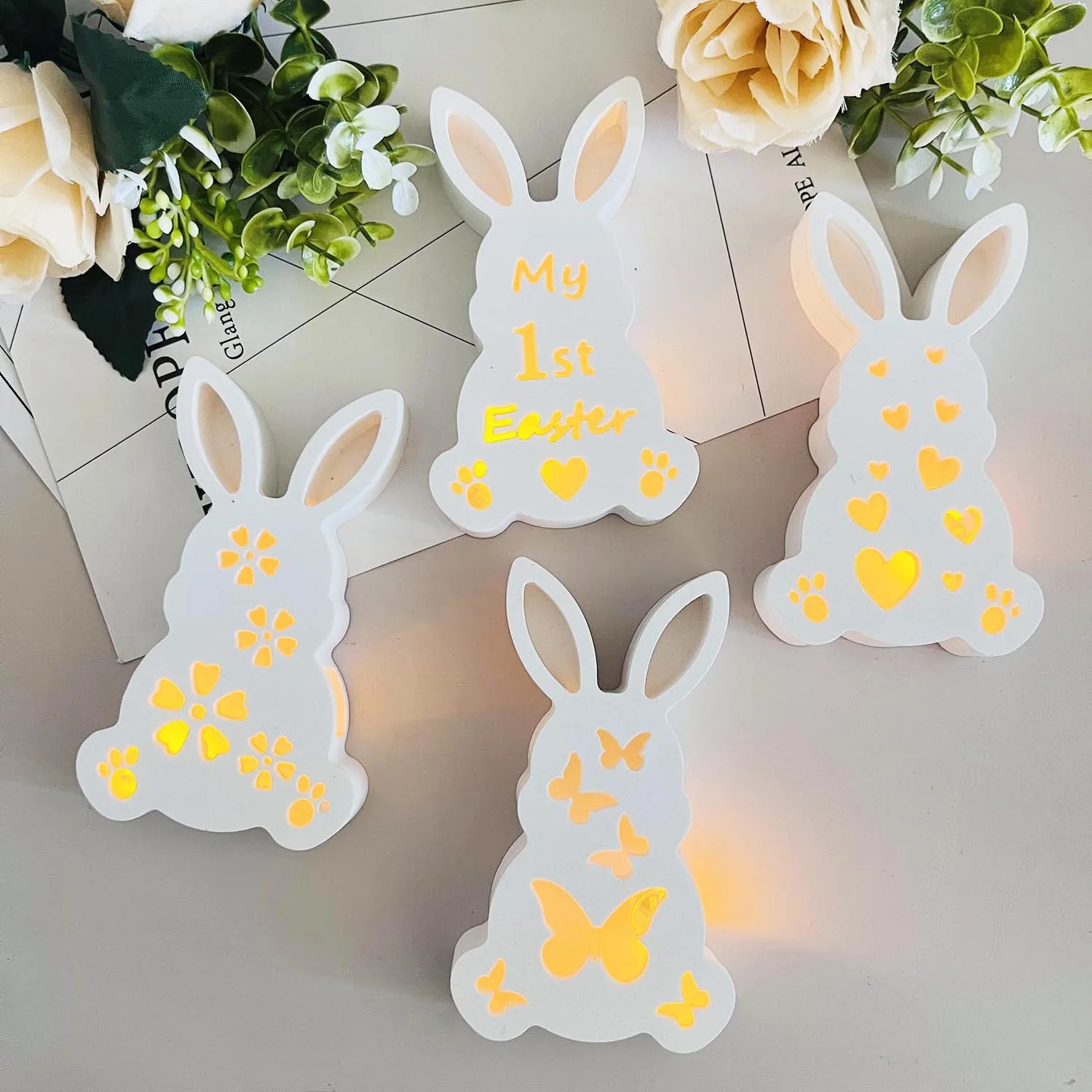 Easter Rabbit Atmosphere Light Silicone Mold Cute bunny Candlestick Holder Gypsum Dropping Mold Festive Home Decor