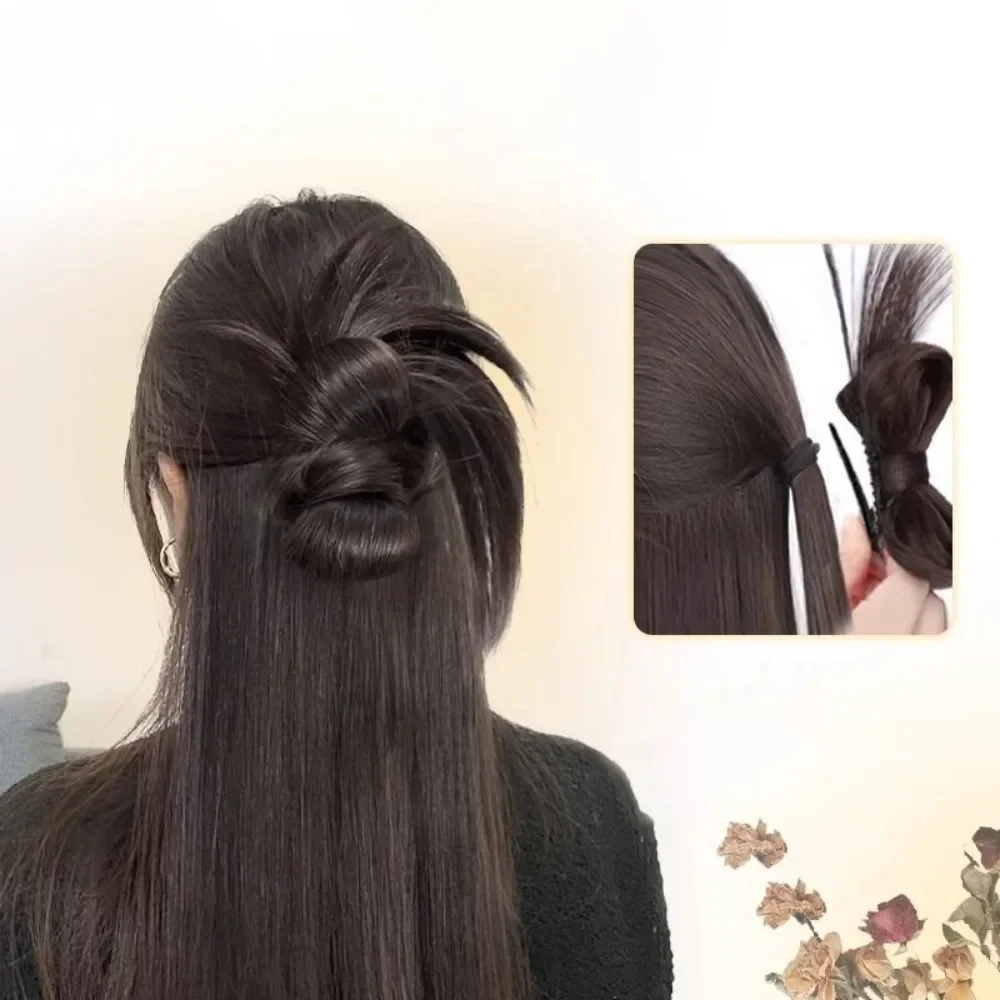 Parrucca sintetica con testa di polpette Clip per afferrare stile coreano pigro Aumenta il volume dei capelli Copricapo di simulazione di capelli finti soffici