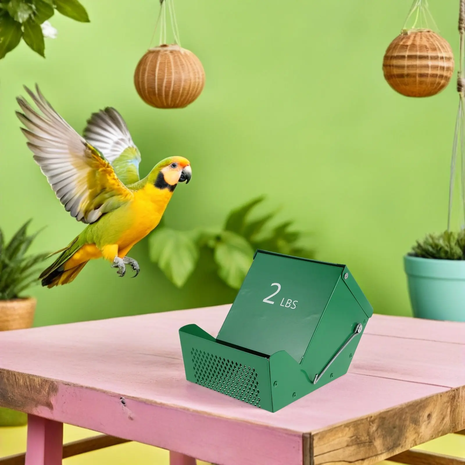 2Set Metal Small Animal Feeder with Lid Large Capacity Airtight Chew Proof Gravity Feeding Trough for Rabbits Guinea Pigs