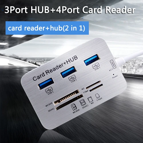 Kebidu 미니 USB 허브 메모리 카드 리더기, USB 3.0 허브, 알루미늄, MS SD, M2, TF, 멀티인원 카드 리더기, 컴퓨터용, 흰색, 3 포트