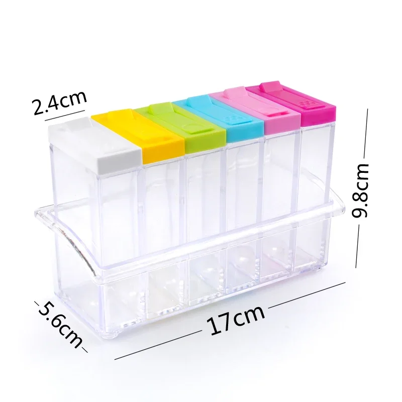 6 Color / Set  Spice Jar Set Seasoning Bottle Transparent Colorful Lid Kitchen Condiment Cruet Storage Container