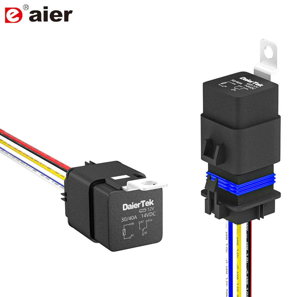 12V Relay with Harness Waterproof Relay 12V 30/40 AMP 5 Pin SPDT 14 AWG DC 12 Volt Relay Socket Kit Bosch Style for Automotive